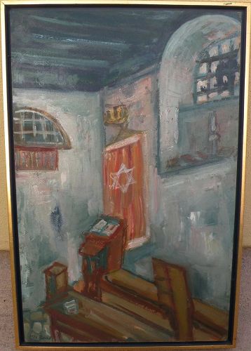MAX BAND (1900-1974) Judaica painting of synagogue interior by School of Paris well listed artist
