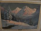 Alps at sunset or dawn glow large painting signed WALDNER