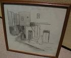 DAISY MARGUERITE HUGHES (1882-1968) pencil sketch of buildings and figures in Tangiers