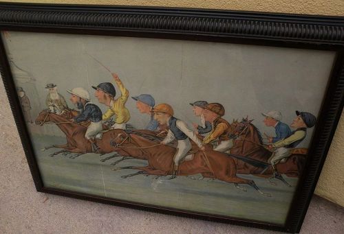 LIBERIO PROSPERI (1854-1928) 19th century English sporting art lithograph of horse race by noted Vanity Fair caricature artist