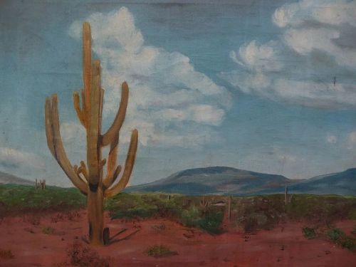 Southwest art signed Arizona desert painting with saguaro cactus