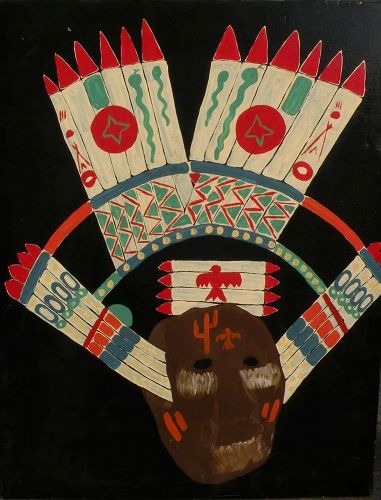 Southwestern Native American ethnographic art original painting of ceremonial headgear