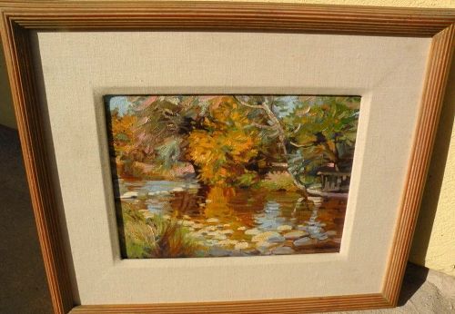 RON McKEE (1931-) contemporary American impressionist painting colorful pond landscape