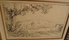 Old Master style early 19th century sepia ink drawing of Rhine River near Bacharach Germany