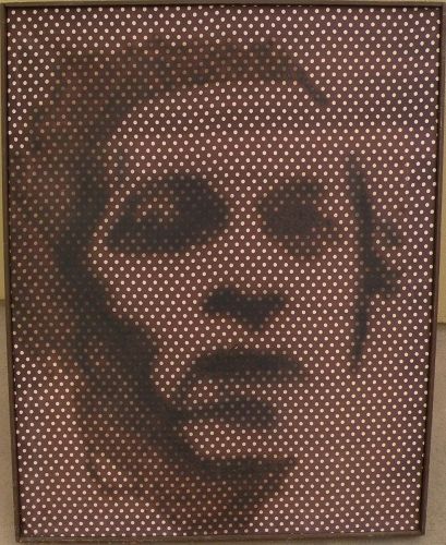American 1960's pop art painting on silk style of Shepard Fairey signed