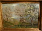 MAX LICHTMANN German 1920 signed oil painting of traditional house in forested landscape‏