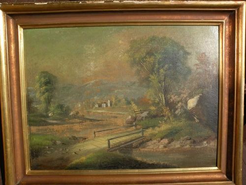 Hudson River style antique landscape painting circa 1890‏