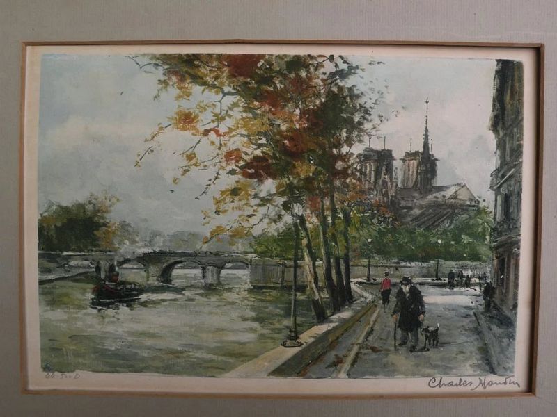 CHARLES BLONDIN (1913-1991) Paris impressionist street scenes **PAIR** pencil signed limited edition color prints