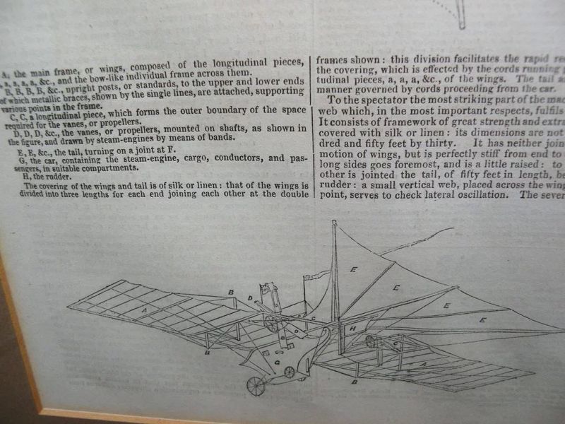 Transportation memorabilia 19th century periodical page describing early steam powered aircraft designs