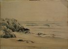 antique watercolor painting New England coast circa 1900