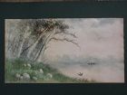 Antique American watercolor landscape painting signed "T H Dore"