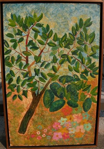 HARRY LIEBERMAN (1876-1983) naive style painting "Avocado Tree" by acclaimed Jewish artist