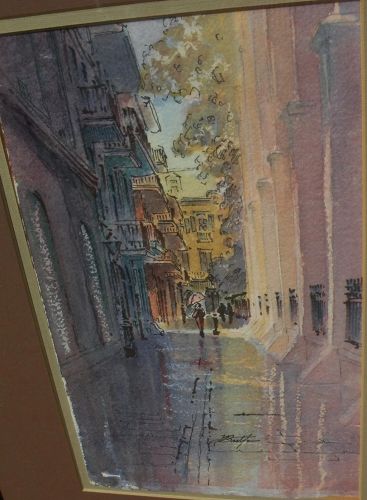 Louisiana Art contemporary watercolor painting of Pirates Alley New Orleans