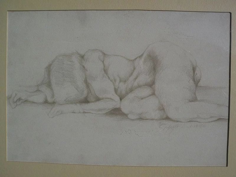 Contemporary American drawing of nude woman signed dated 1986