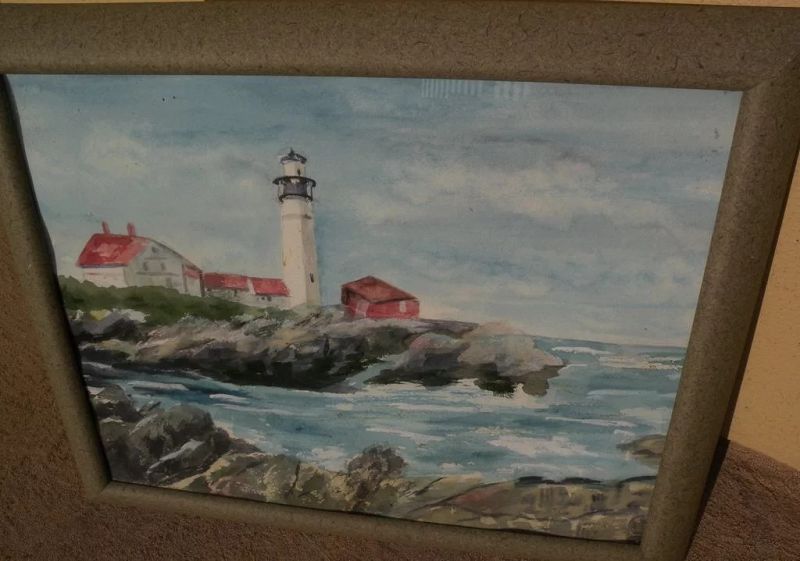 Watercolor painting of Portland Head Lighthouse Maine