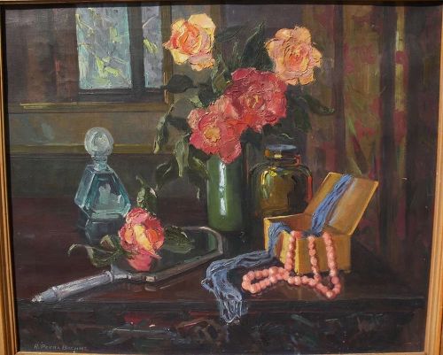 HAZEL PETRA FETTERLEY BOEHME (1900-1941) impressionist floral still life painting by California artist