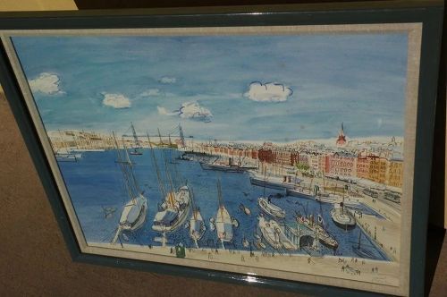 WING HOWARD 1921-1998 watercolor painting Marseilles Raoul Dufy style