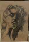 Signed 1931 modernist pencil drawing of a young woman