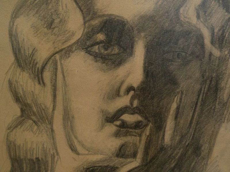 Signed 1931 modernist pencil drawing of a young woman