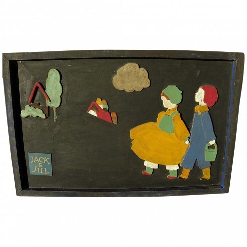 Vintage Jack and Jill wood cut out picture circa 1920's