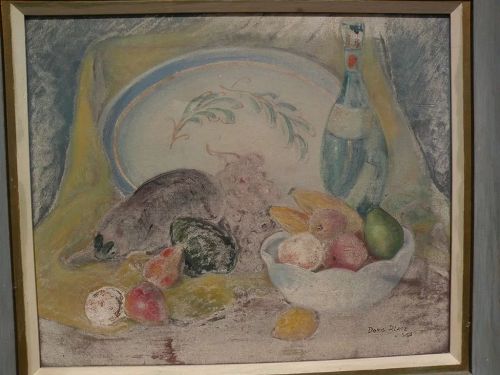 Impressionist American 1956 signed still life painting of fruit