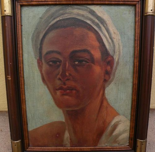 Orientalist art signed circa 1915 painting of young Egyptian man