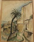 Fine 1926 French Mediterranean ink watercolor drawing by Edgar Gilmont
