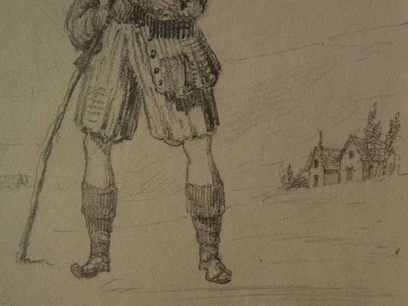 Early 19th century Swiss art pencil drawing of a man