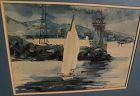 American signed impressionist watercolor painting "Sailing at the Coast"