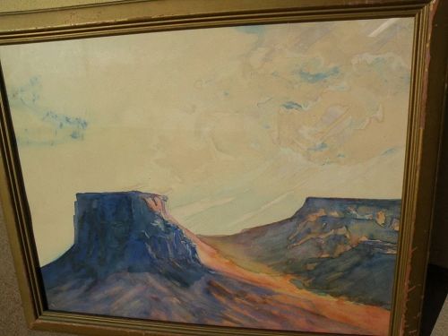Southwest art signed 1930's watercolor painting of buttes and mesas