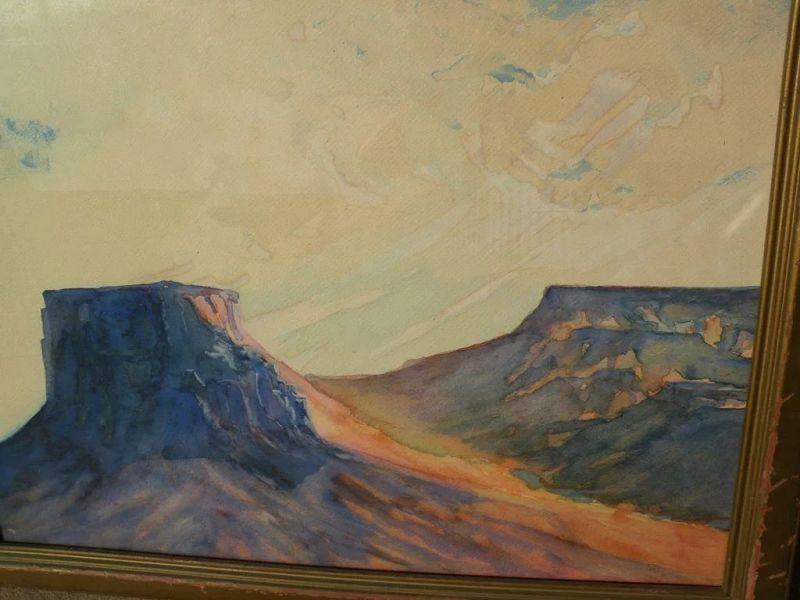 Southwest art signed 1930's watercolor painting of buttes and mesas