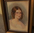 Circa 1840 fine European watercolor portrait painting of attractive young woman