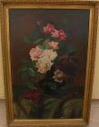 Vintage still life painting roses in vase