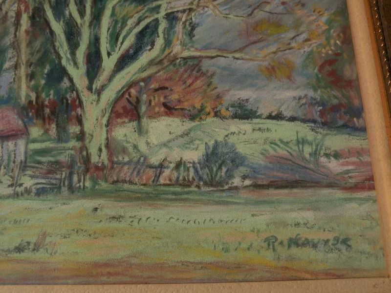 American impressionist art pastel landscape drawing signed R. NOURSE