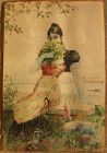 Antique 1890 Italian watercolor painting of young woman in Venice