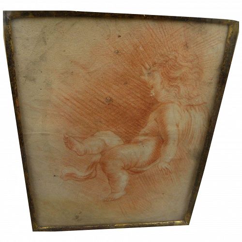 Old Master red chalk drawing of putto circa 1700