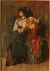 Antique 19th century European watercolor of seated figure