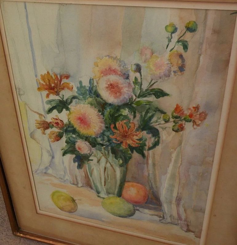 Signed vintage American watercolor still life painting