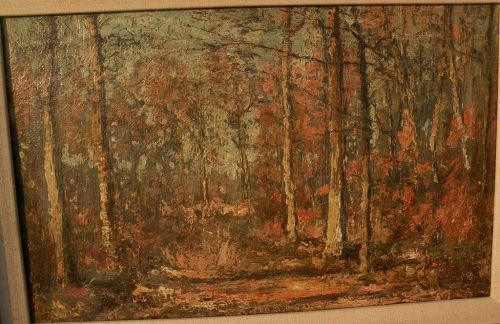 JOSEPH CARON (1866-1944) Belgian art impressionist painting of forest in autumn