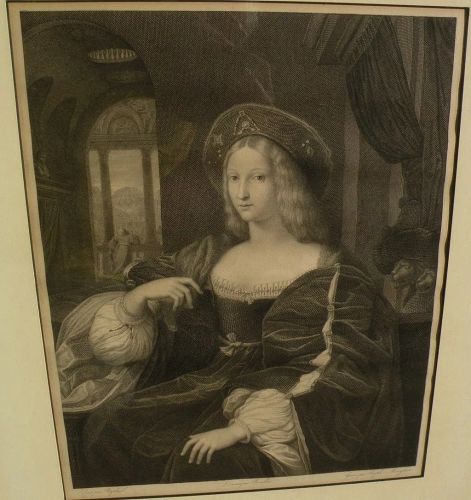 European 19th century engraving of a royal lady after an old master painting