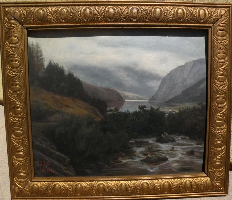 Landscape painting‏ likely by Welsh artist dated 1904 signed with initials