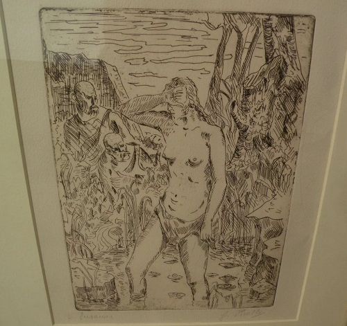 GIACOMO PICOLLO (1905-1988) modern Italian etching of Susannah and the Elders signed G. Piccolo