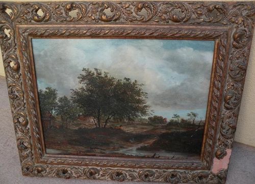 Contemporary signed landscape painting in style of 17th century Dutch Old Master