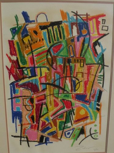 Colorful abstract 1989 drawing signed ZOHAR