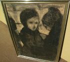 Pastel vintage drawing of mother and child