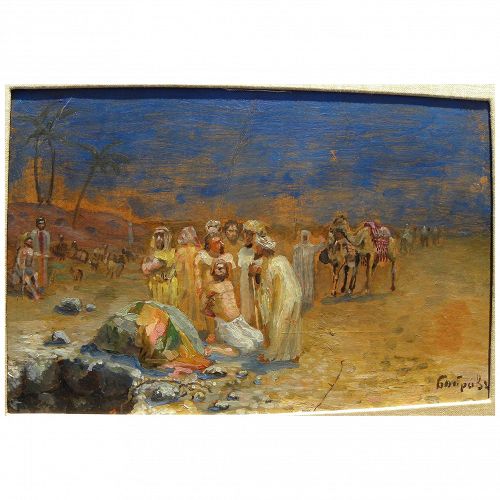 Antique Russian Orientalist or biblical scene painting signed BOBROV