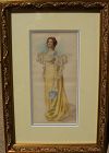 Antique watercolor painting of a woman in 19th century clothing