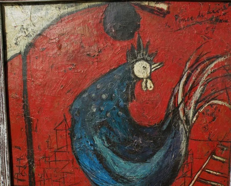 ANGEL PONCE DE LEON (1925-) modernist 1954/55 painting &quot;Coq&quot; noted Spanish artist
