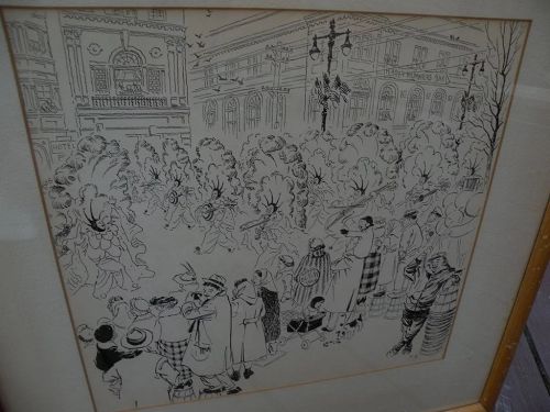 Philadelphia illustration art signed ink drawing Mummers Day parade
