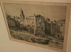 REGINALD WILMER VAUGHAN (1870-1958) etching "Fishermen's Houses Saint Tropez" by noted California artist